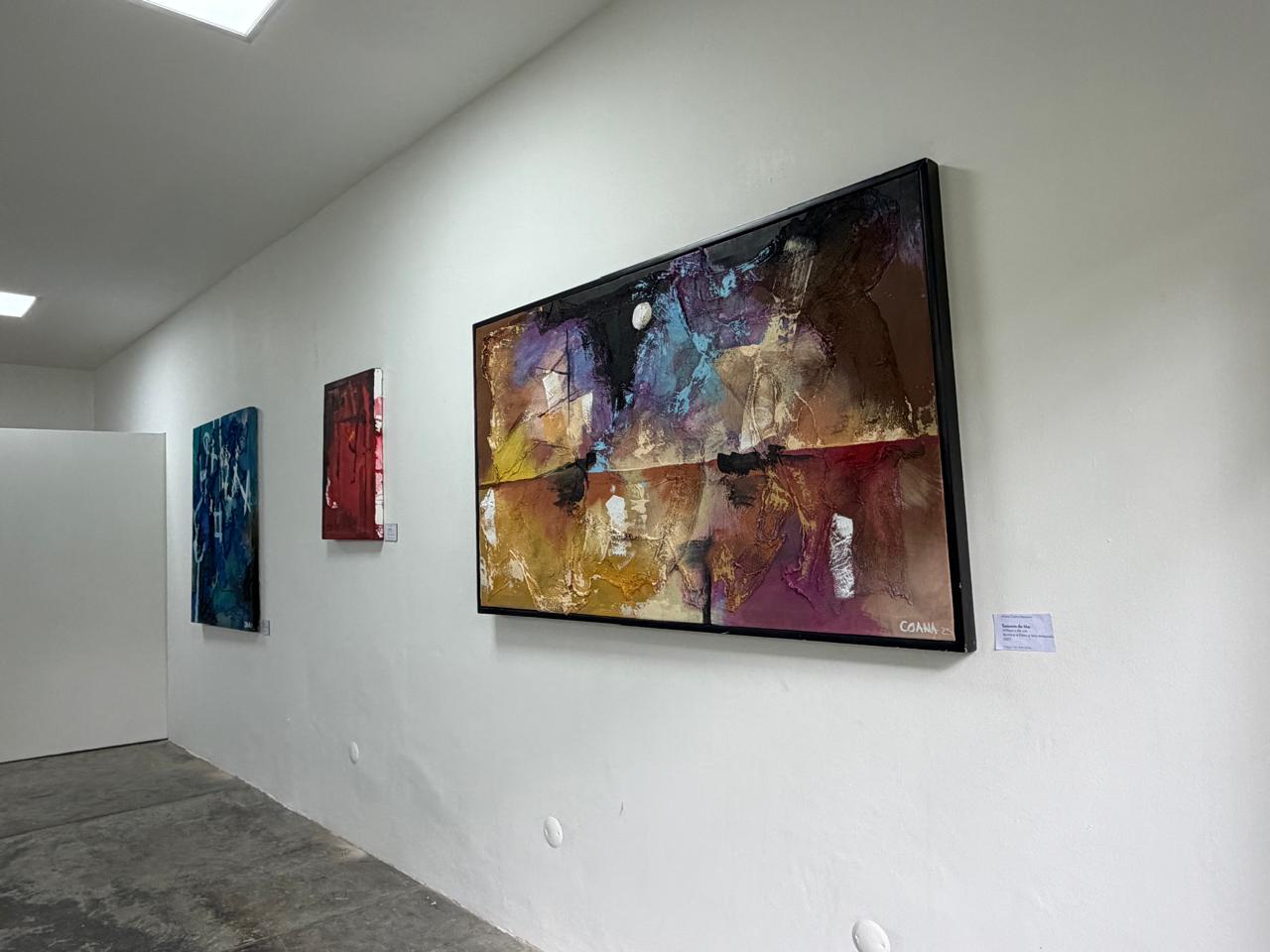 Coana paintings hung along a gallery wall