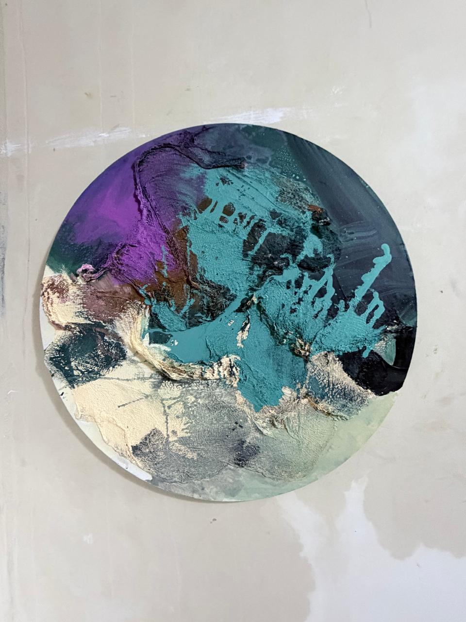 Círculo Turquesa — Mixed media on round canvas by Coana, 2025